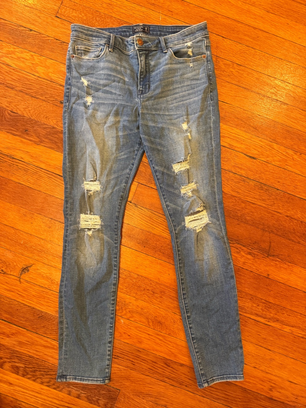 Abercrombie & Fitch Women's Distressed Light Blue Skinny Jeans